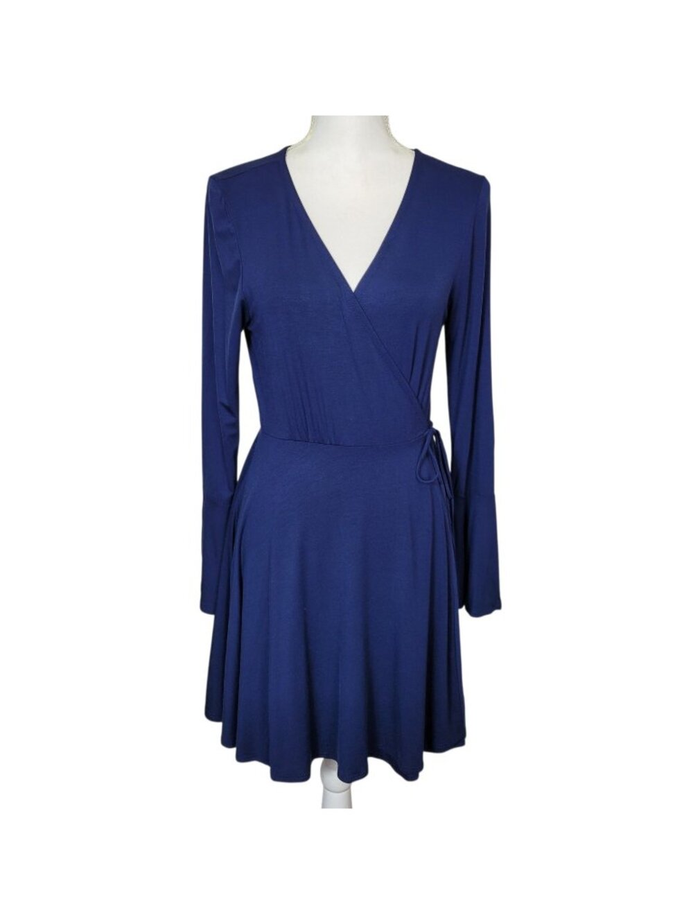 Lulus True Wrap Mini Dress Navy Blue Flutter Sleeves Sz Large Modal